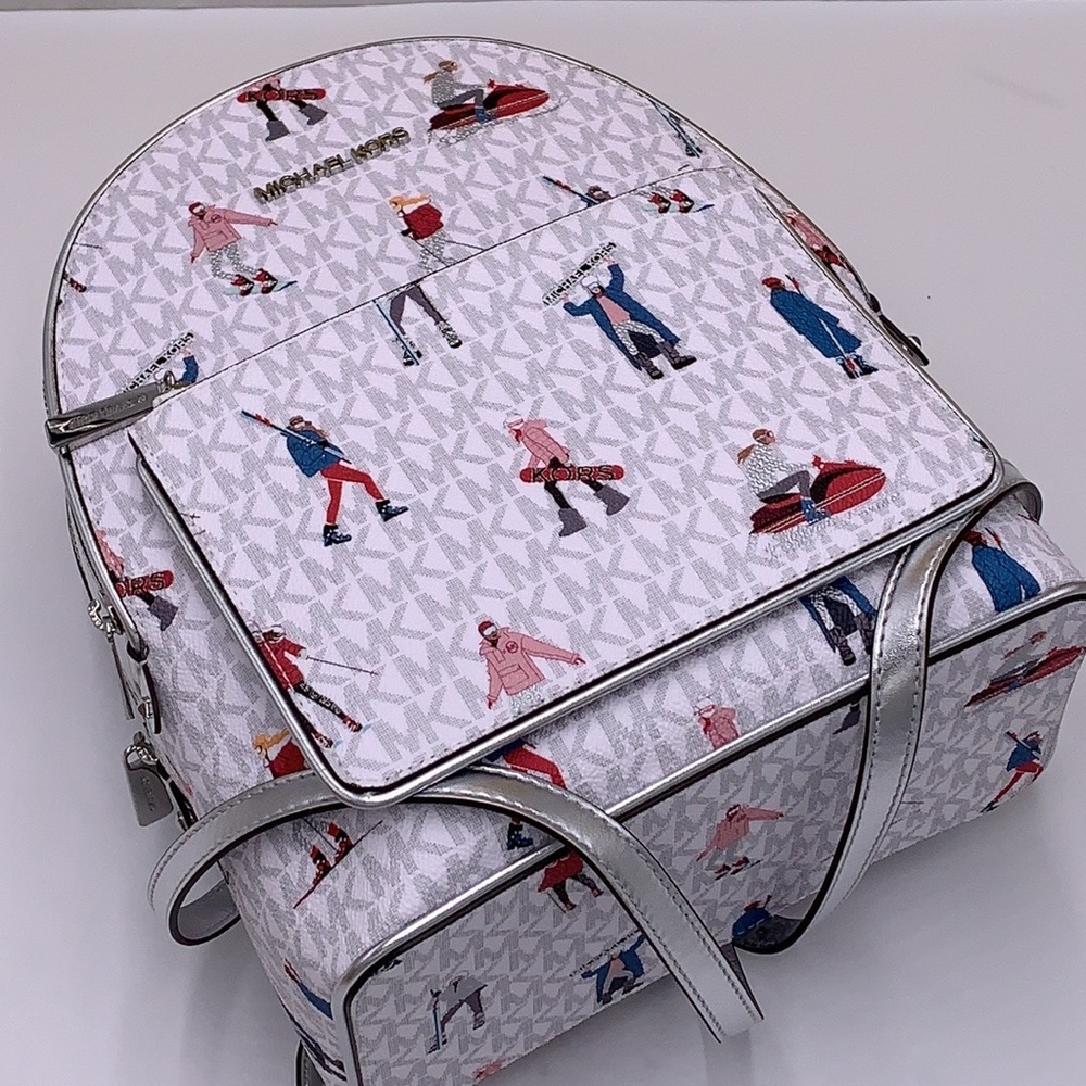 Michael Kors Jet Set Girls Adina Medium Backpack Bright White Silver Multi - Picture 7 of 15